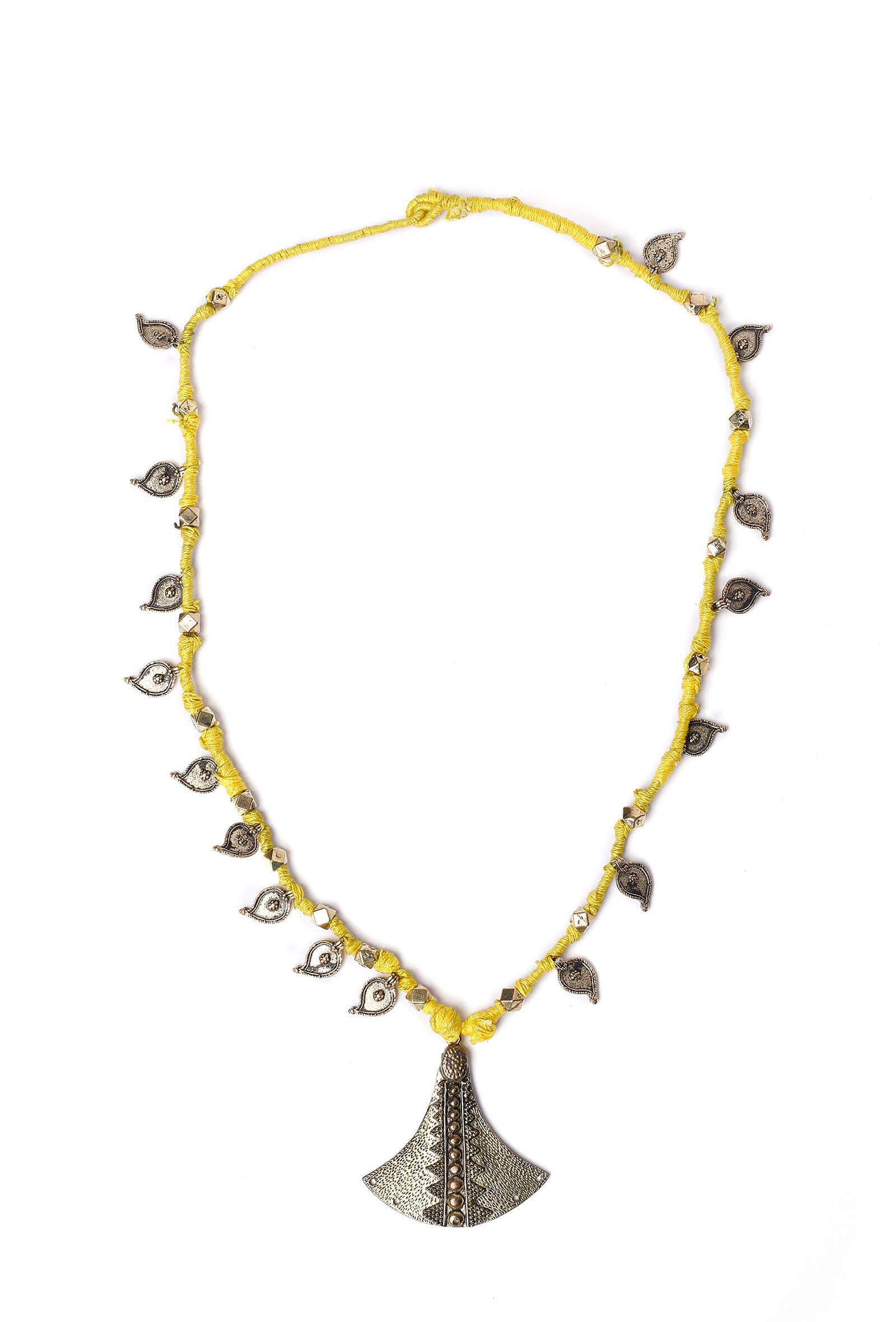 Dhokra-Inspired Yellow Thread Paisley Necklace