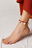 Seashells And Red Thread Anklet