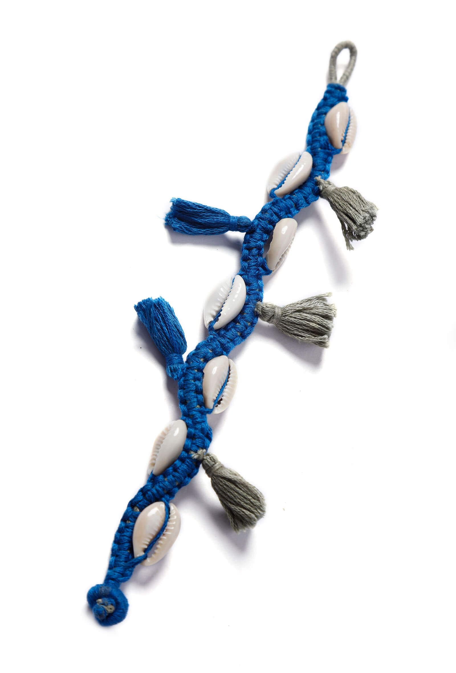 Tassled Seashells Blue Bracelet