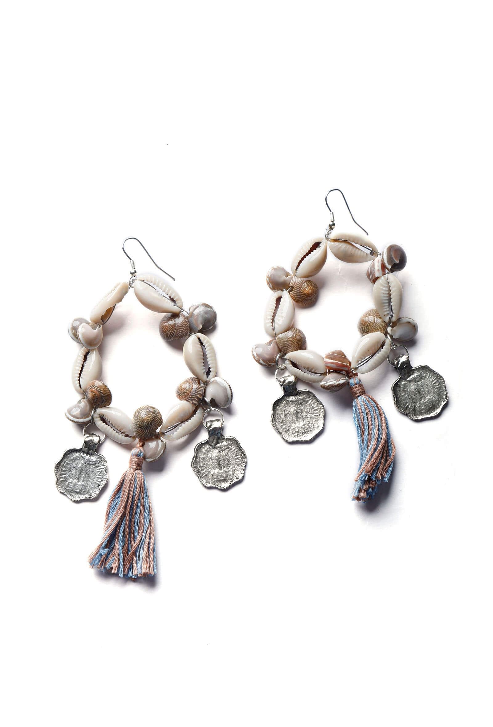 Seashell And Coin Hoops Earrings