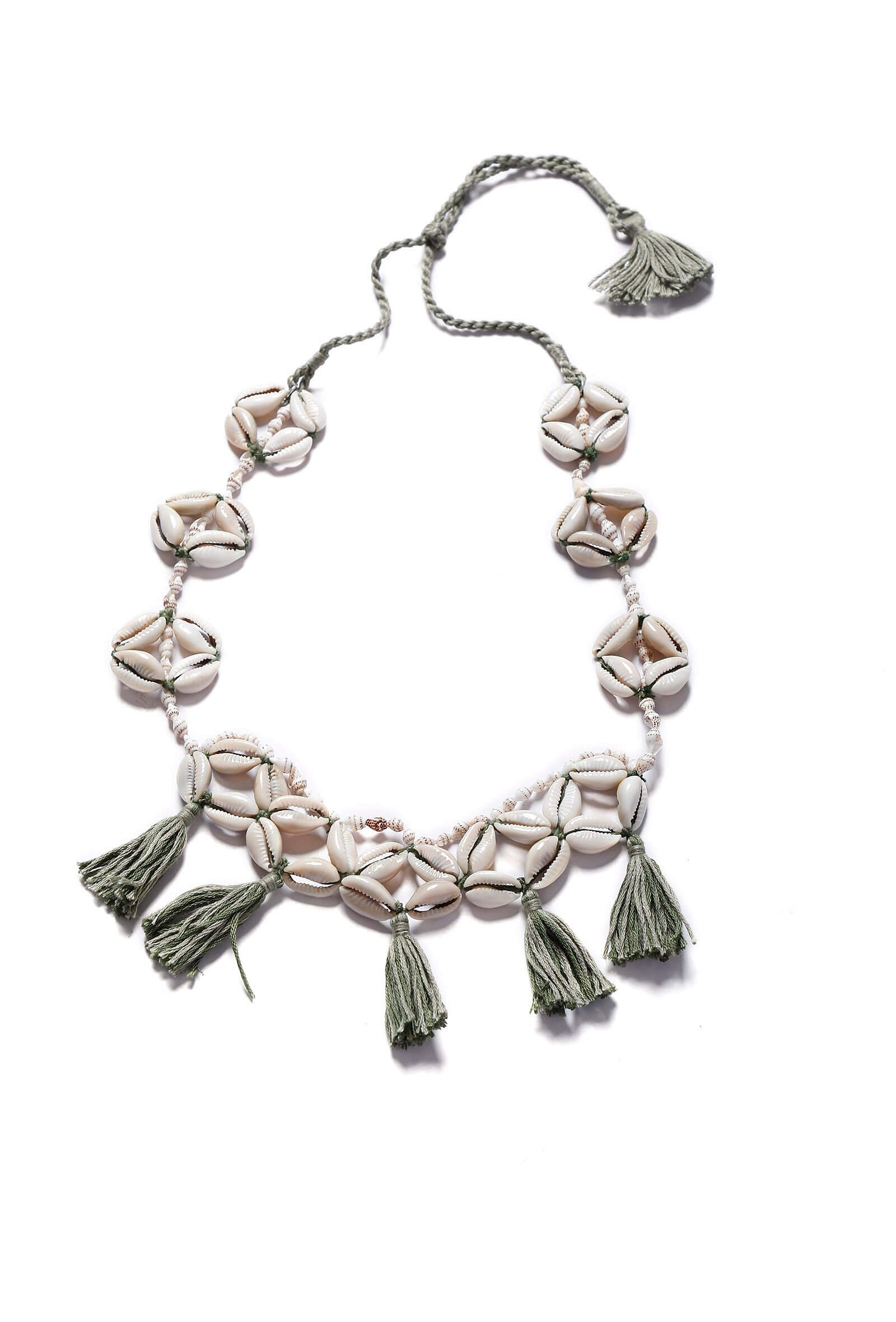 Green Thread Cowrie Shell Necklace