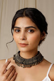 Sama Black Silver Brass Tribal Necklace