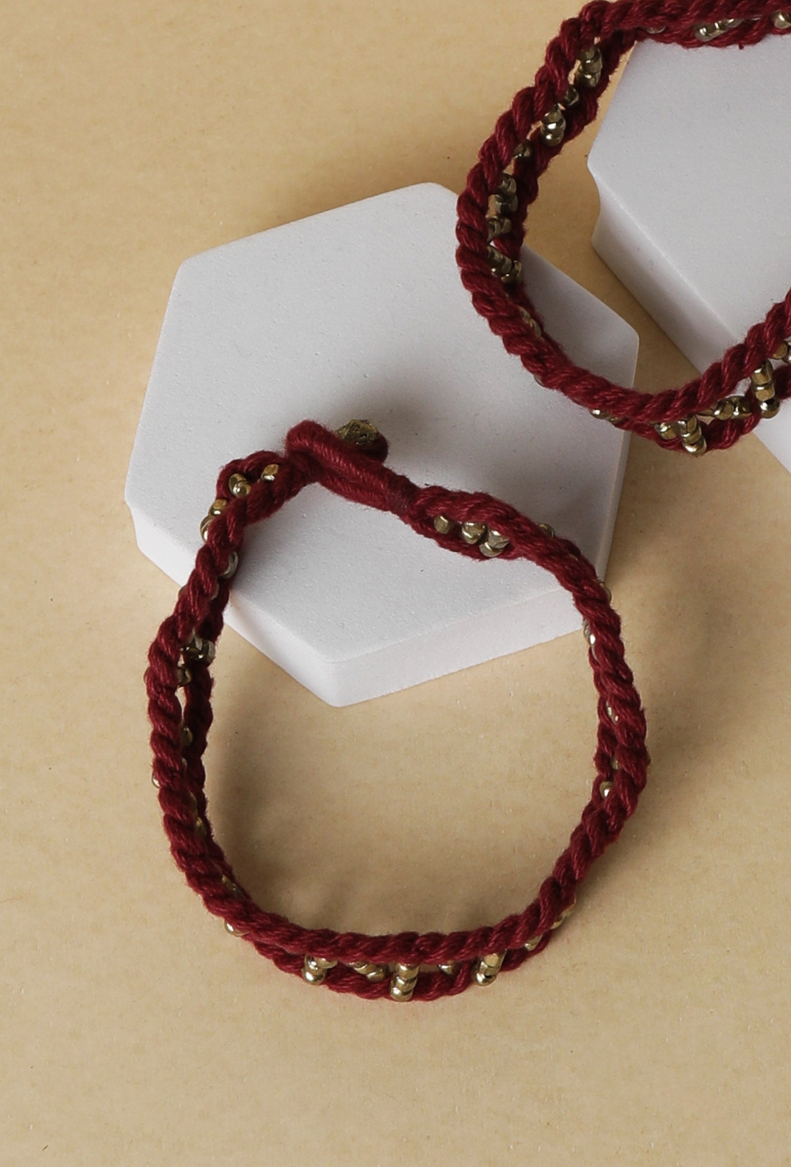 Set Of 2- Alina Red Thread German Silver Anklets