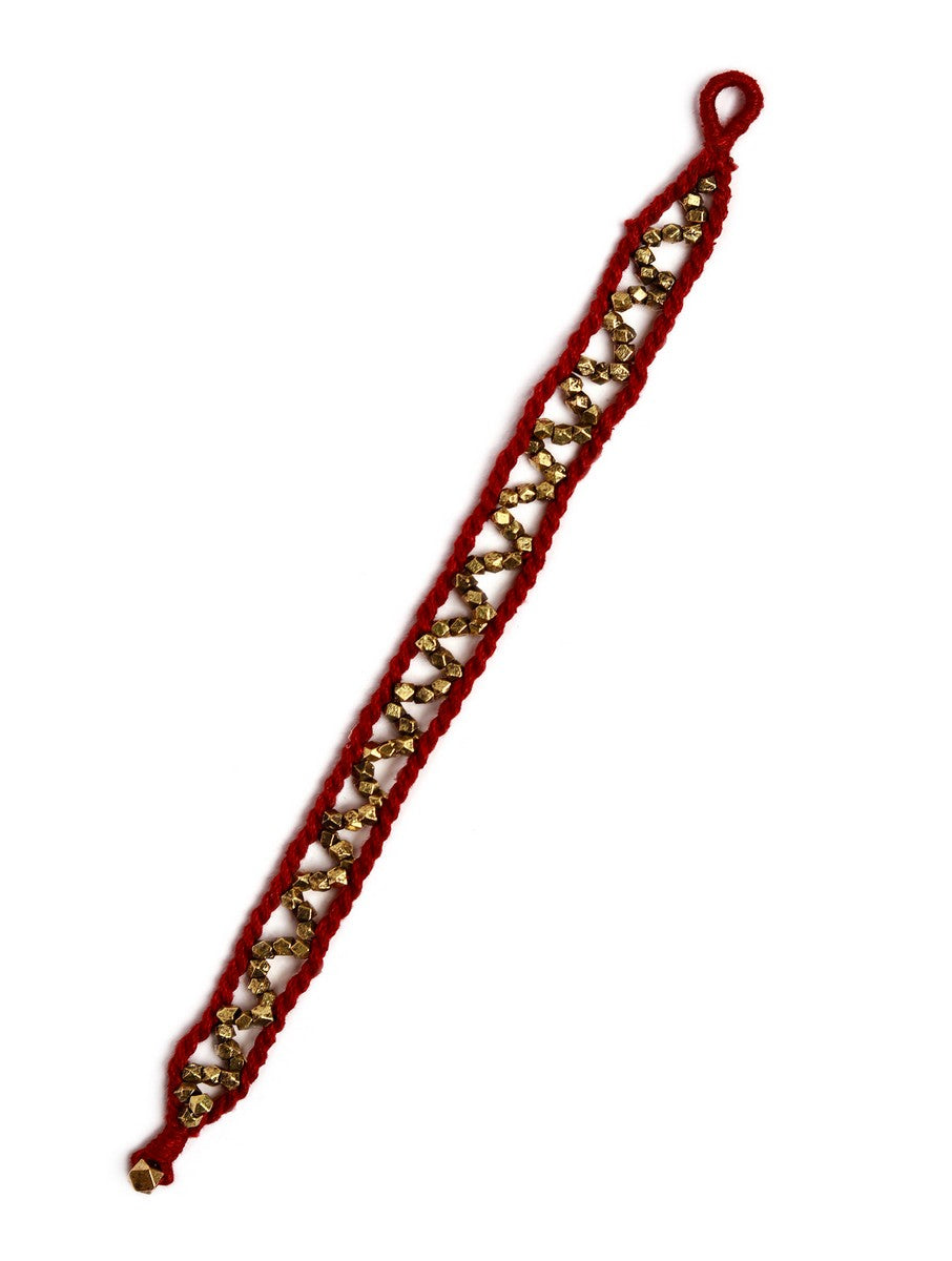 Set Of 2- Alina Red Thread German Silver Anklets