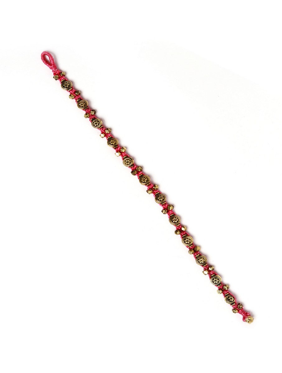 Set Of 2- Meher Pink Floral German Silver Anklets