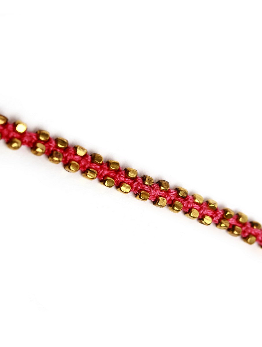Set Of 2- Farheen Pink Thread And German Silver Anklets