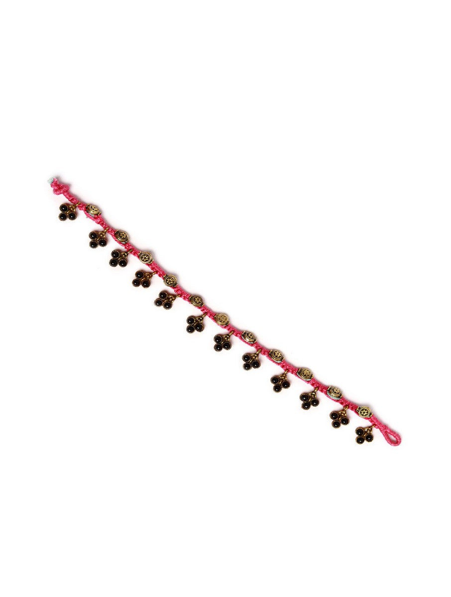 Set Of 2- Sana Pink Glass Bead Anklet