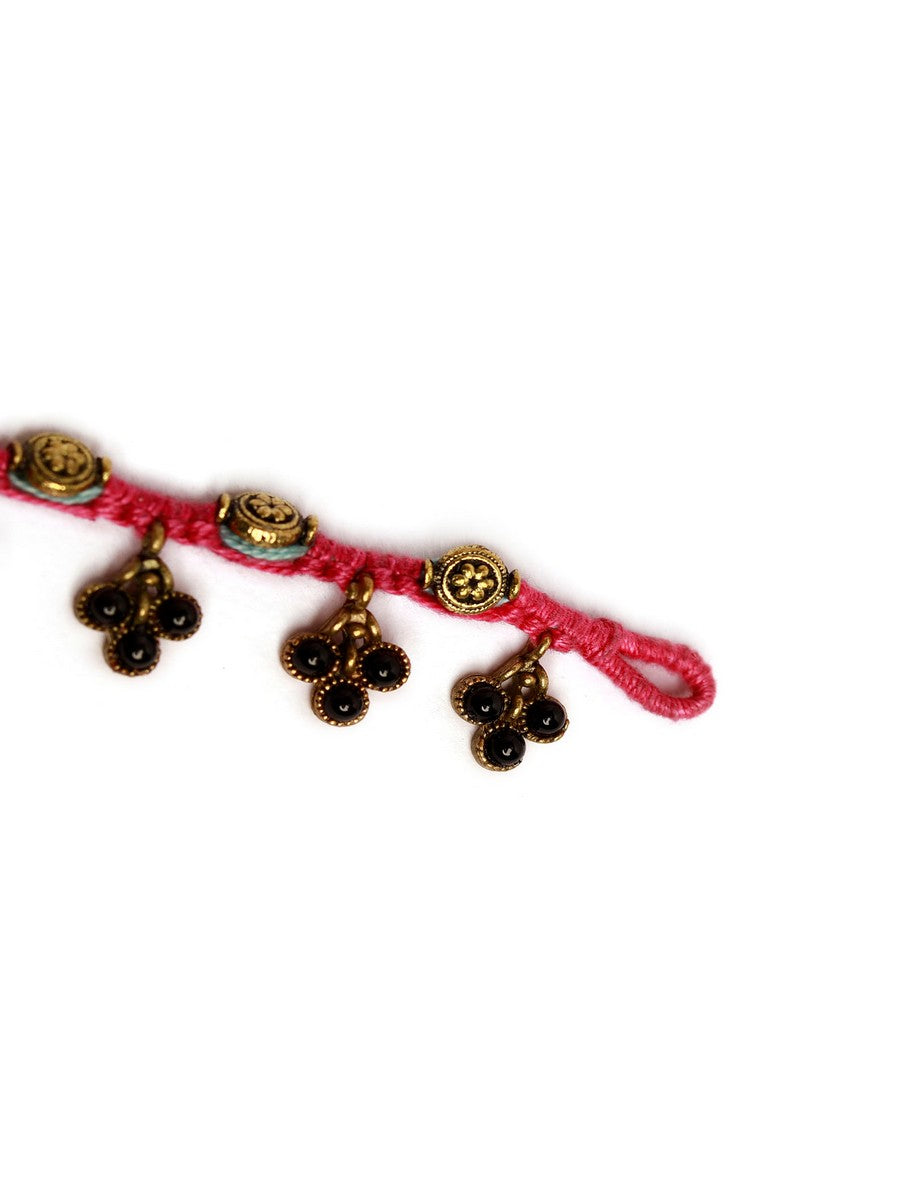 Set Of 2- Sana Pink Glass Bead Anklet