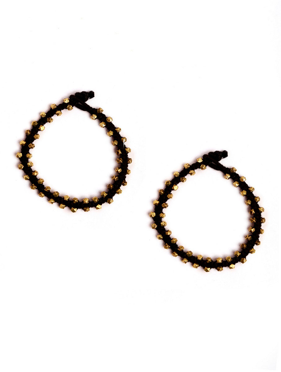 Elegant Black Thread and German Silver Anklets