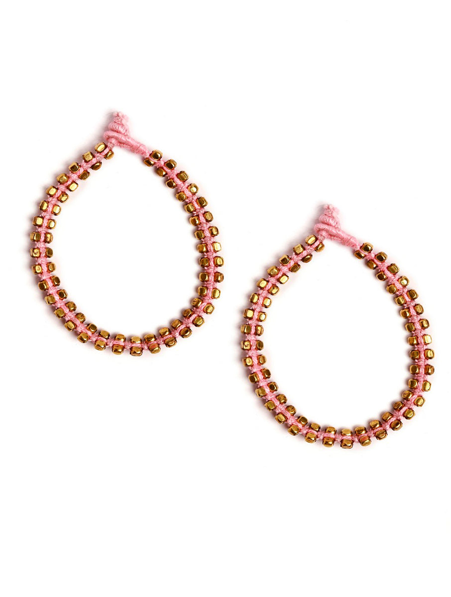 Set Of 2- Maryam Pink German Silver Anklets