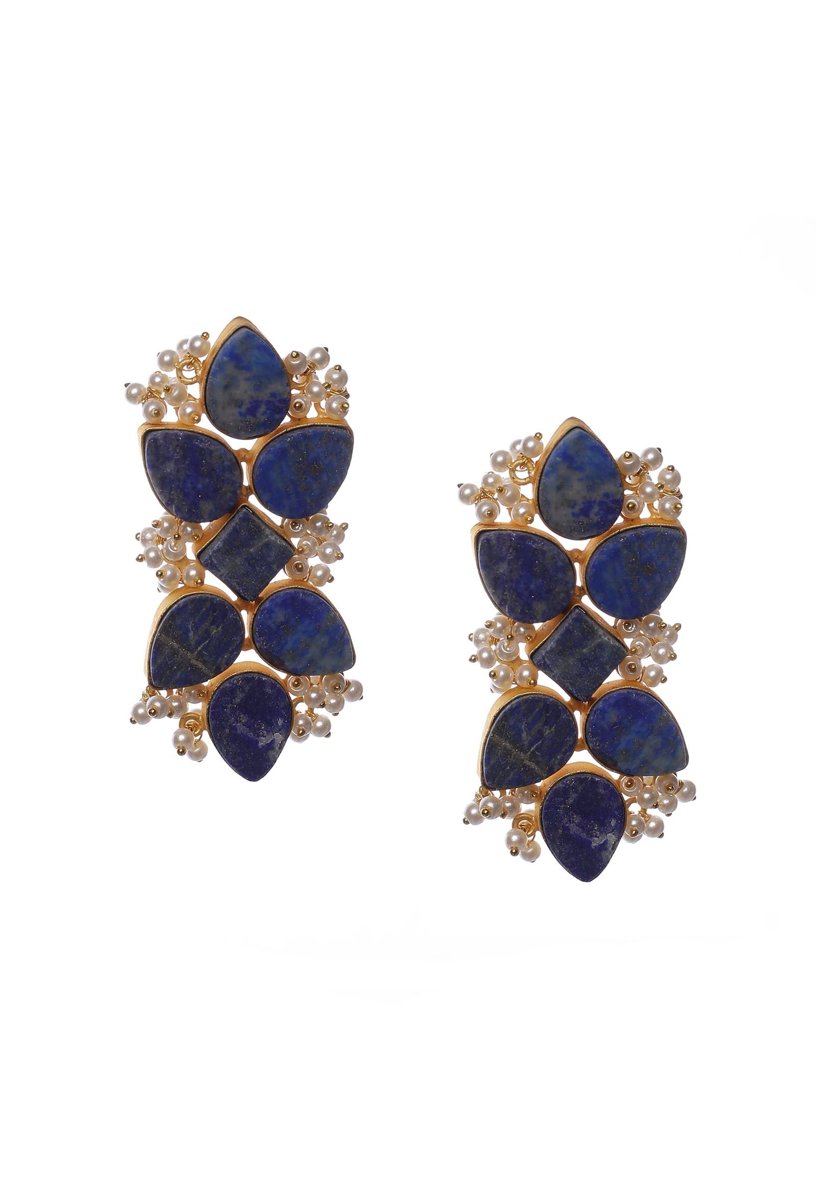 Auster Blue Gold Stone Pearl Earrings