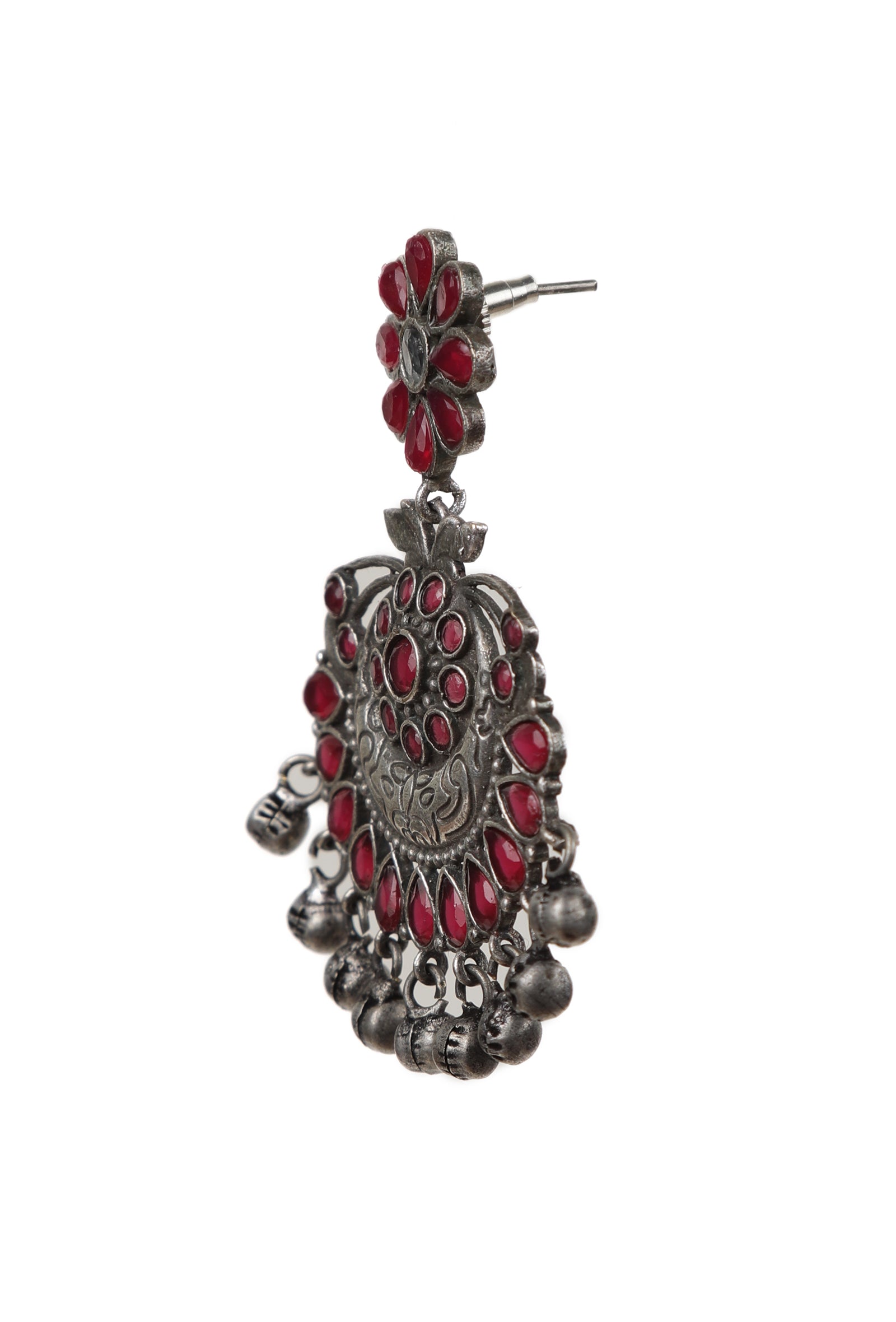 Red Kundan Oxidized Ghungroo Chandbalis