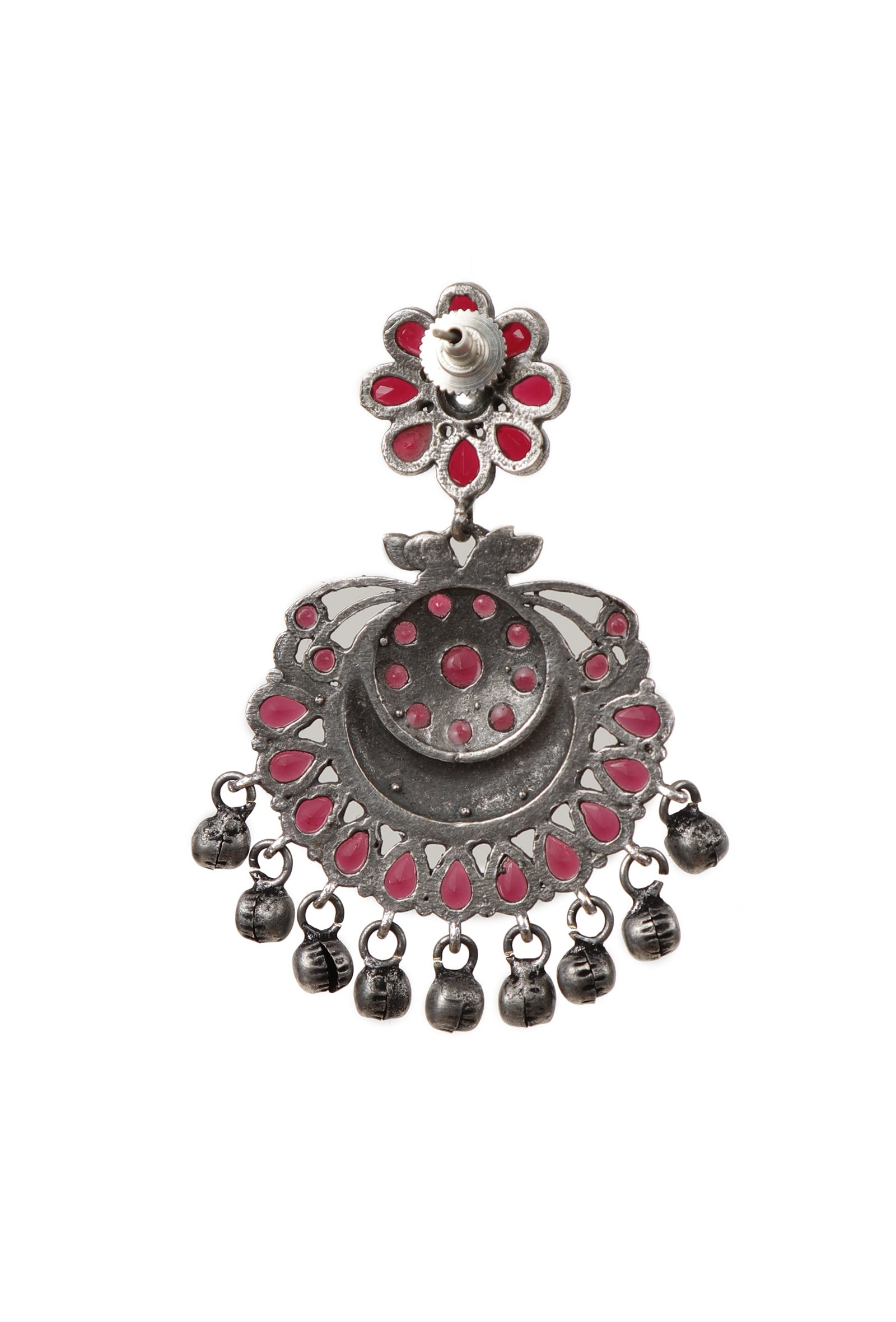 Red Kundan Oxidized Ghungroo Chandbalis