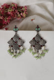 Multicoloured Kundan Oxidized Pearl Drop Earrings