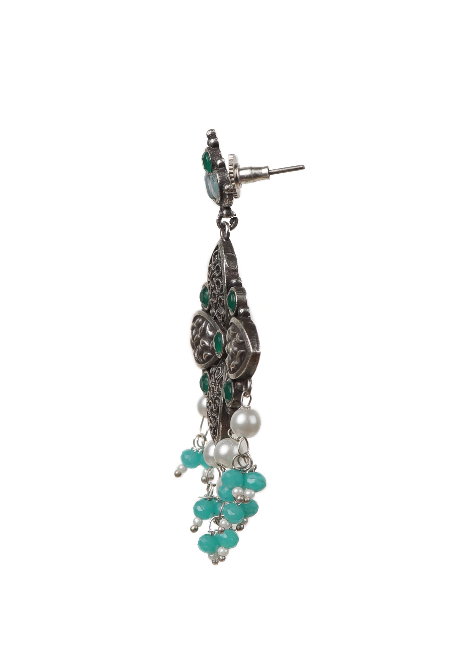 Emerald Kundan Oxidized Drop Earrings