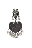 Green Kundan Heart Shape Pearl Drop Earrings