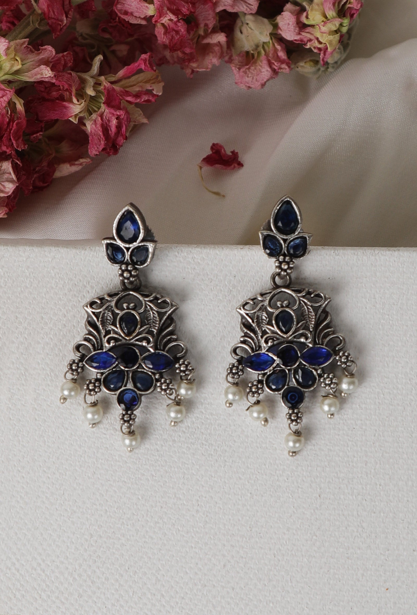 Sapphire Kundan Pearl Drop Earrings