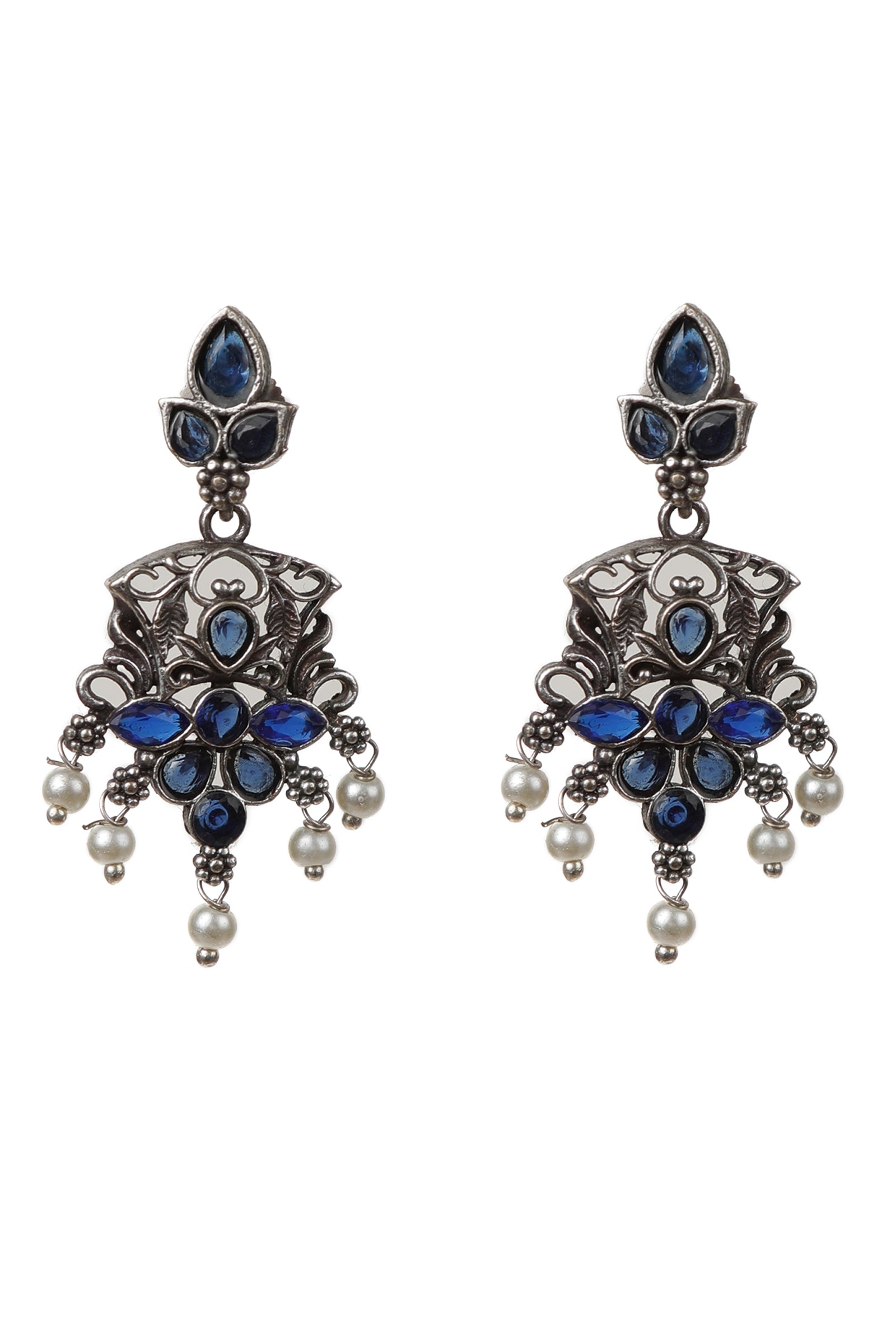 Sapphire Kundan Pearl Drop Earrings