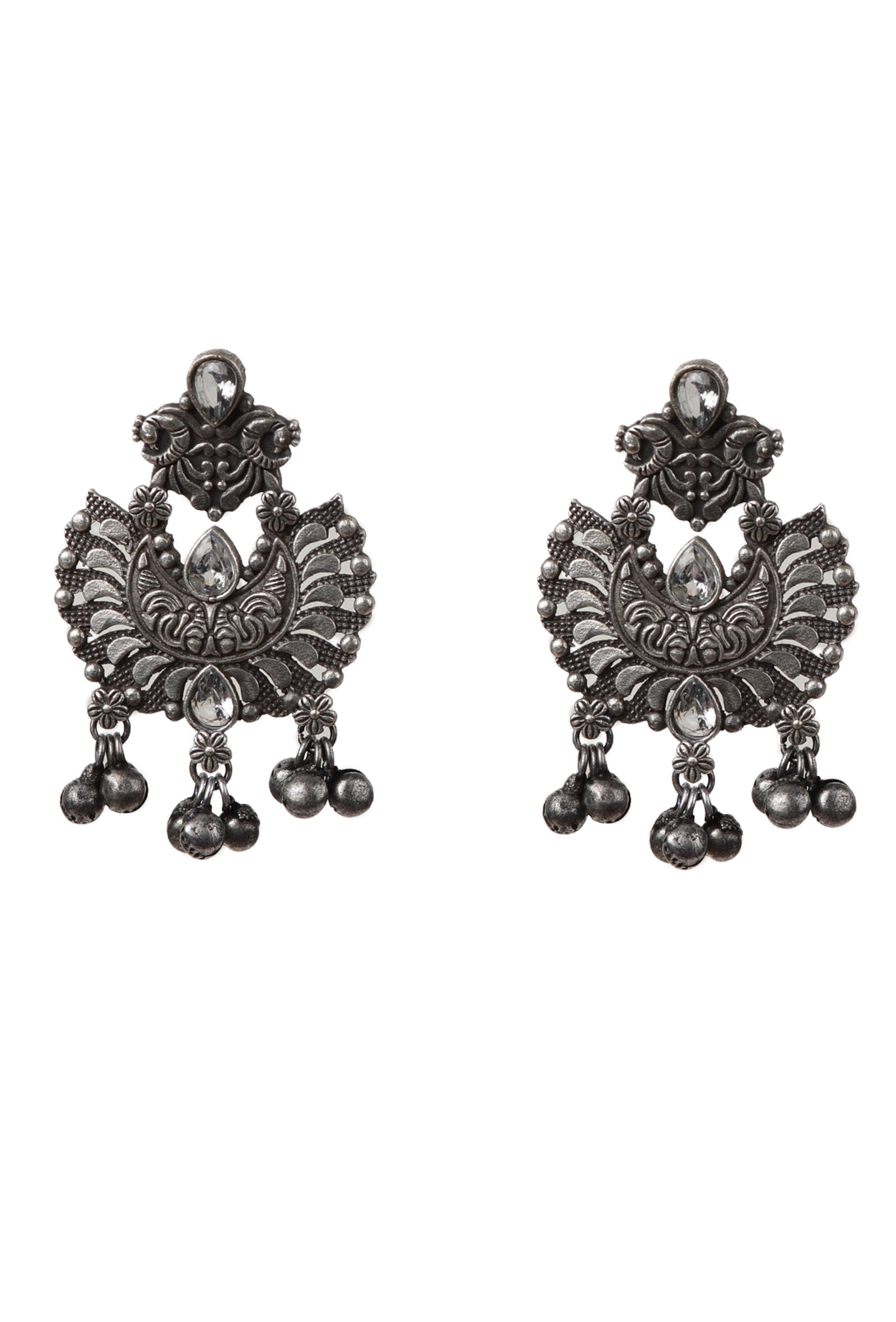 White Kundan Textured Ghungroo Danglers