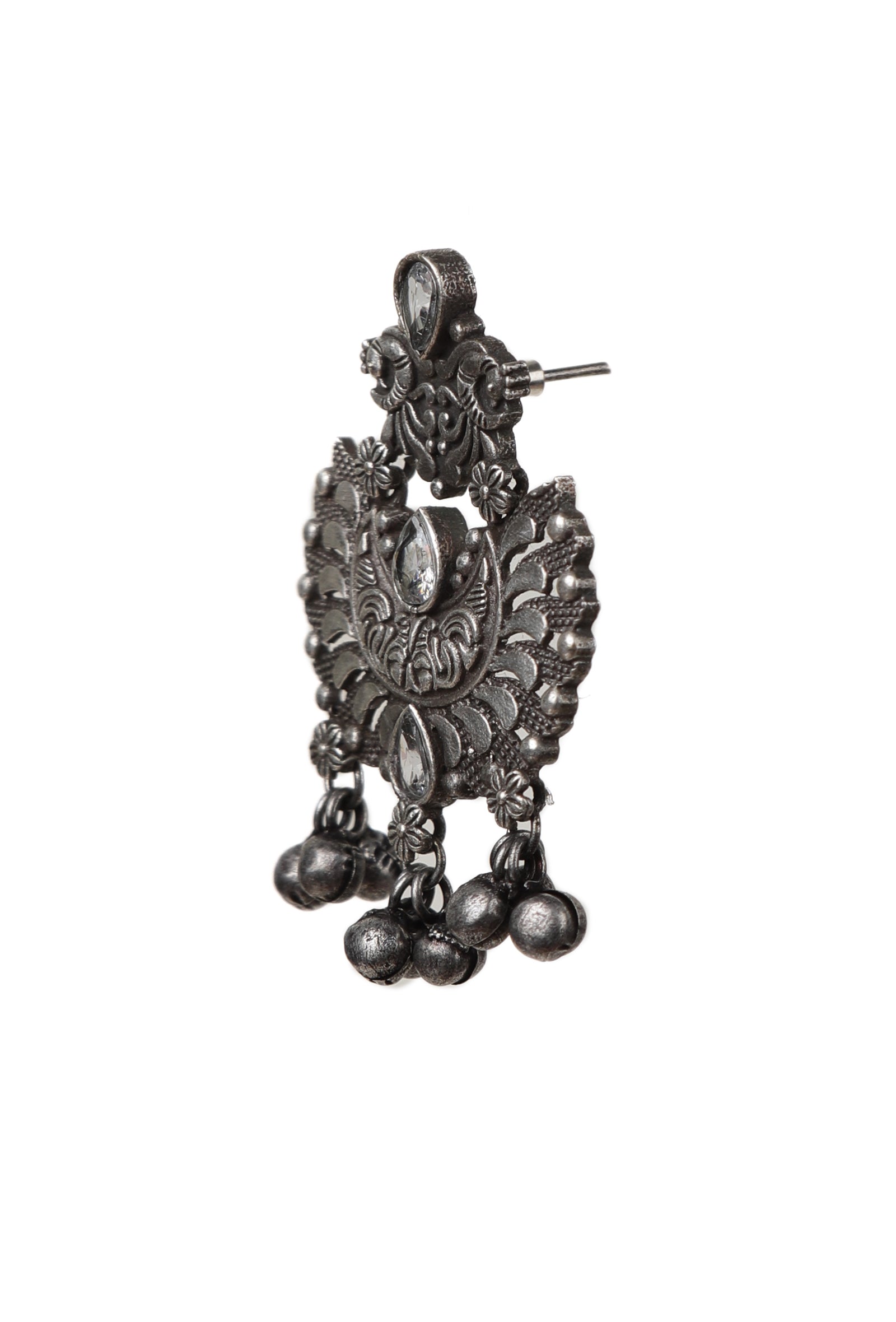 White Kundan Textured Ghungroo Danglers