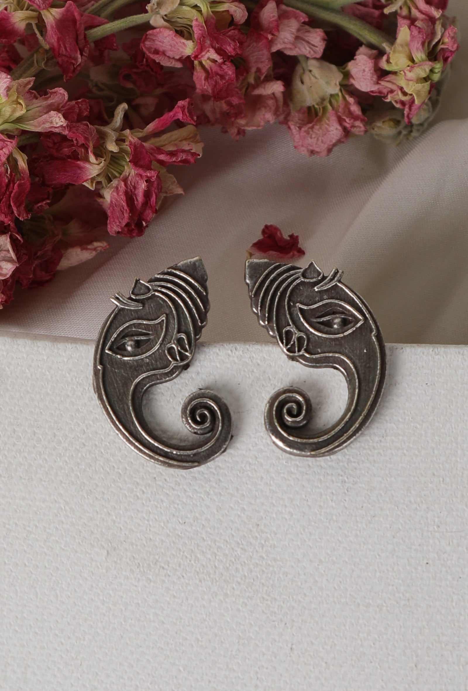 Lord Ganesha Oxidized Stud Earrings