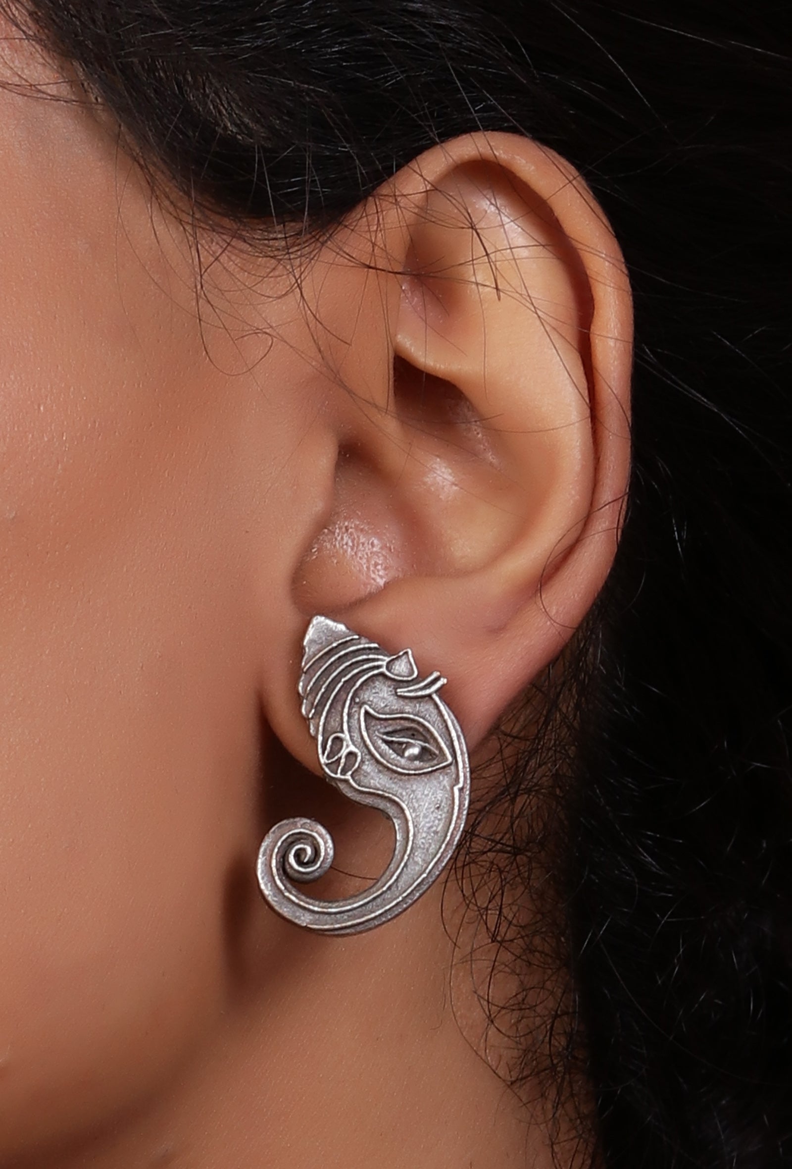 Lord Ganesha Oxidized Stud Earrings