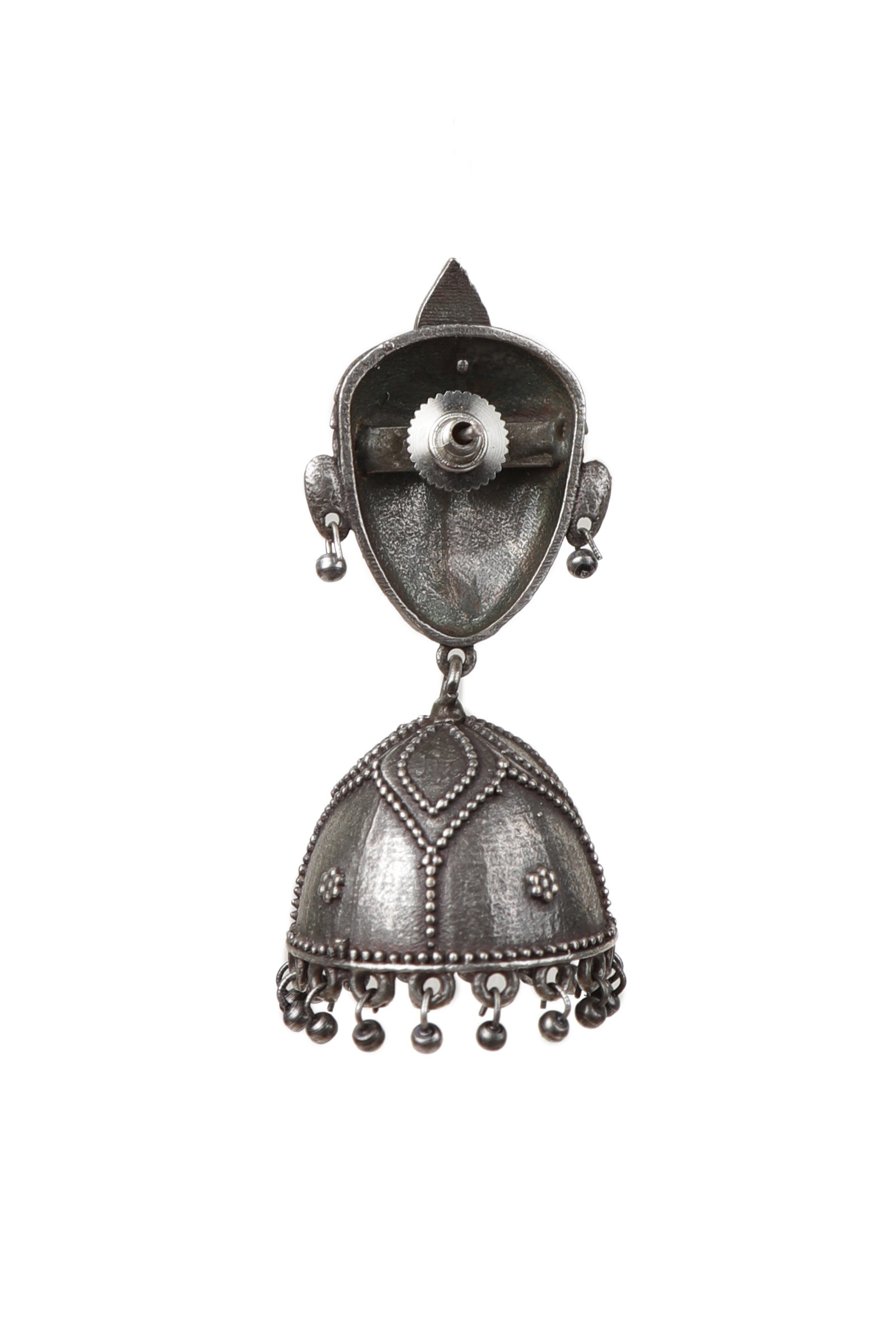 Krishna Face Motif Oxidized Jhumka Earrings