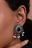 Blue Kundan Studs with Pearl Drop Earrings