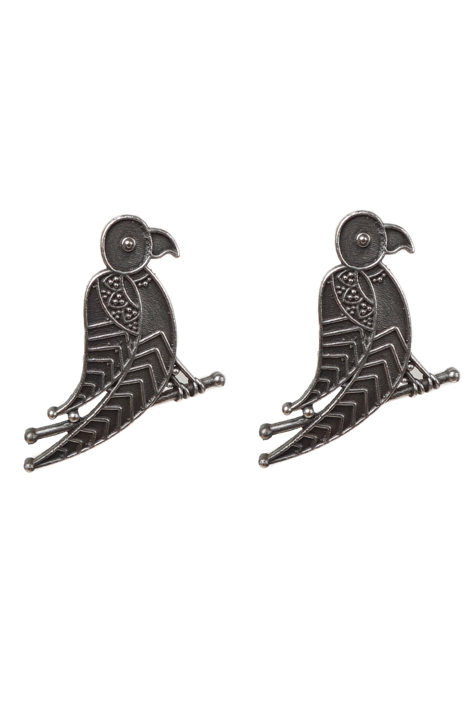 Parrot Textured Silver Stud Earrings