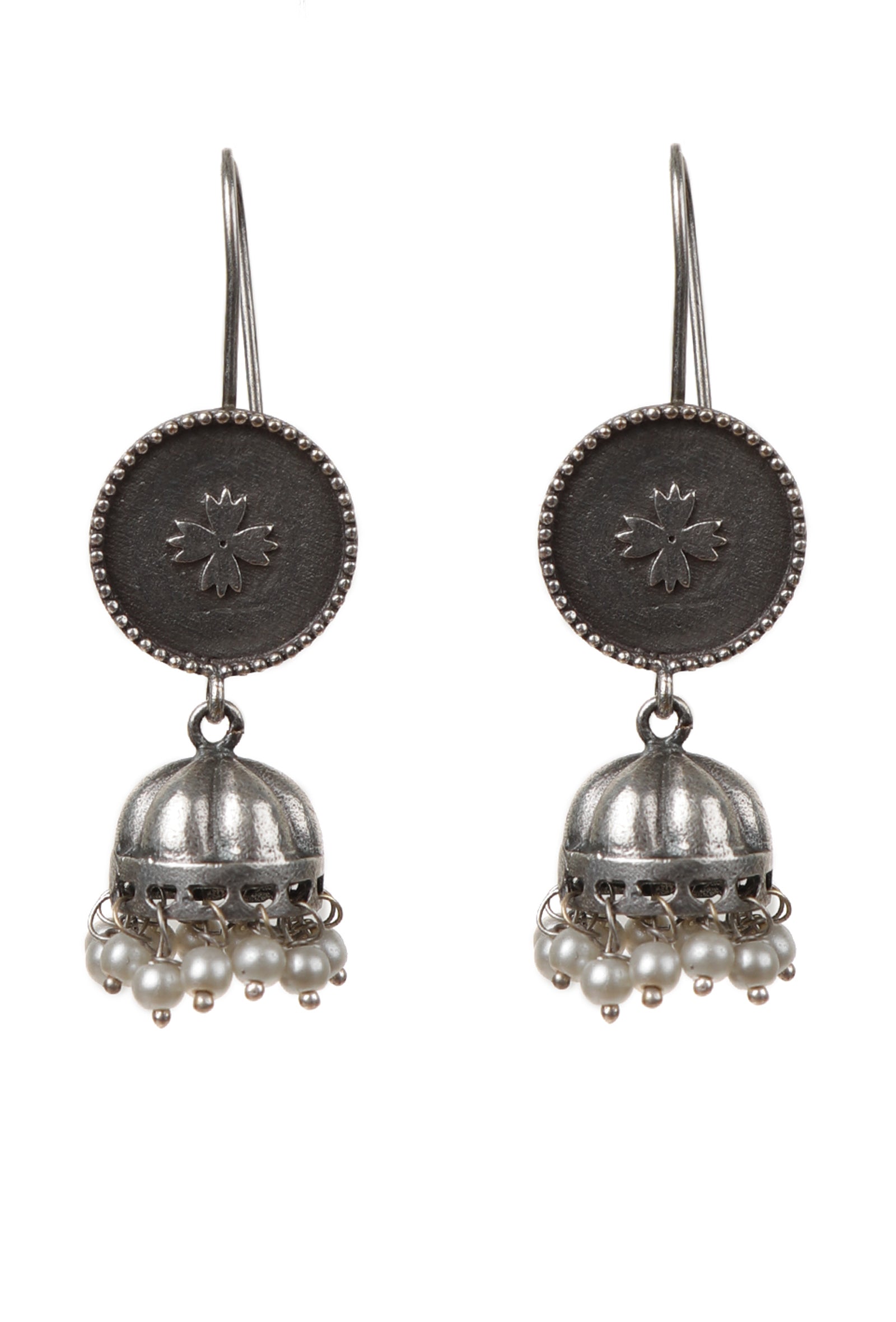 Floral & Pearl Hook Jhumkas Earrings