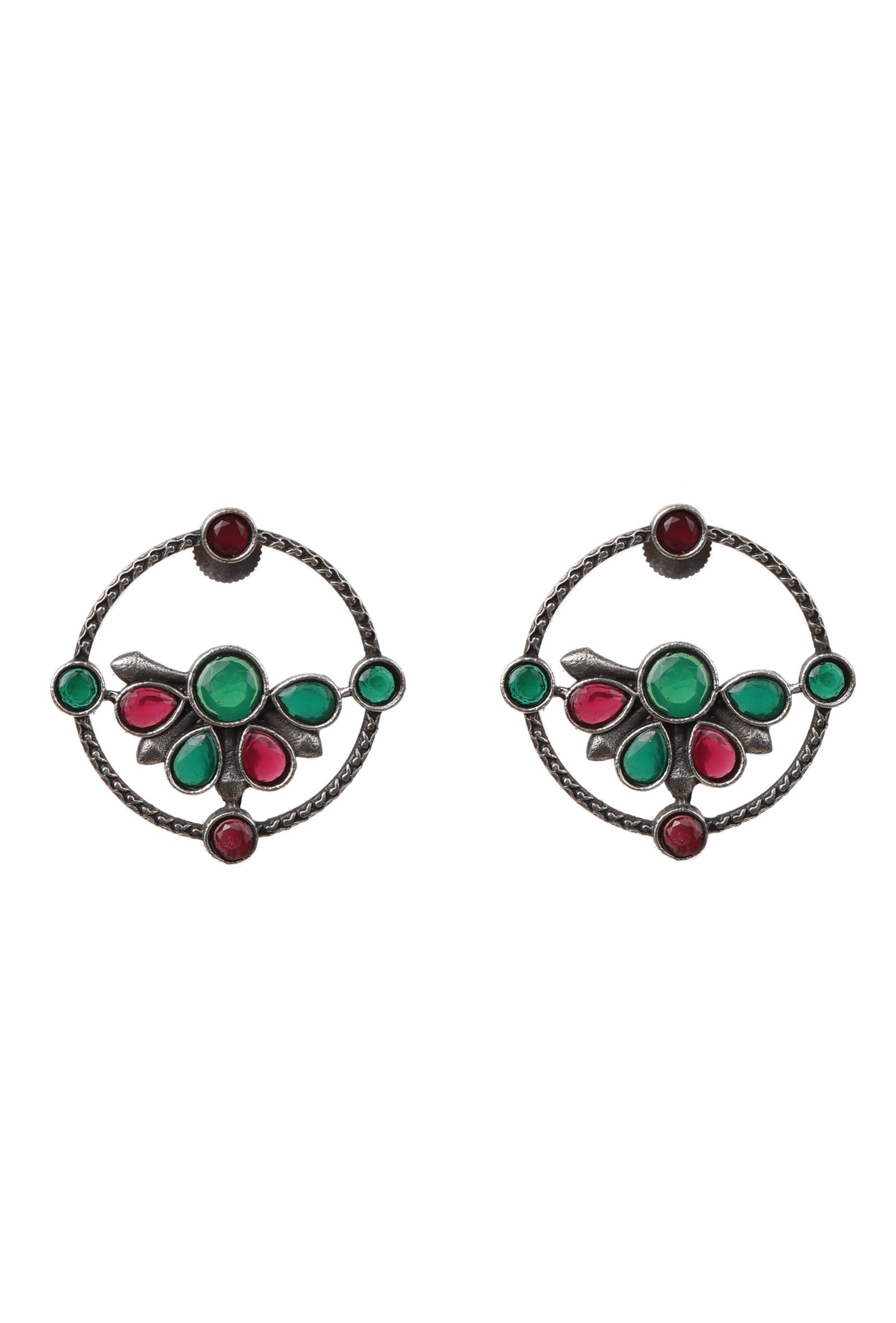 Red & Green Kundan Circular Studs