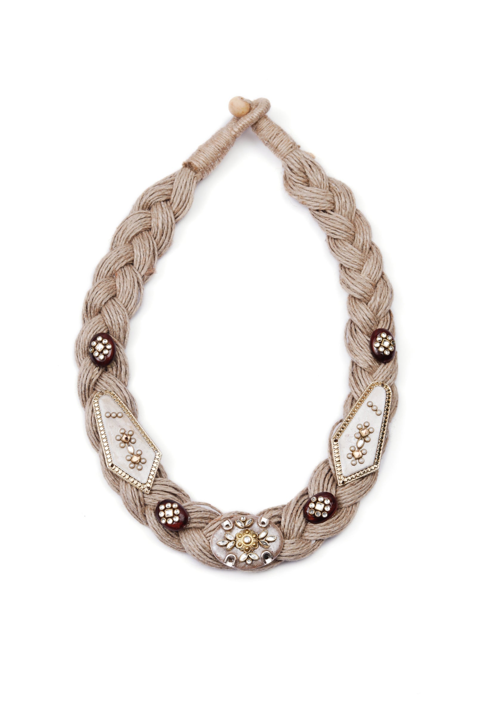 German Silver Jute Mehroon And Golden Necklace