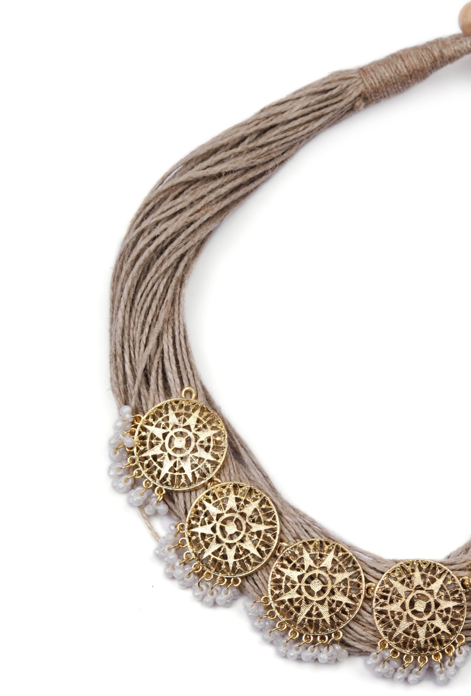 Kundan Party Wear Golden Jute Necklace