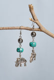 Turquoise Stone With Elephant Charm Dangler Earring.