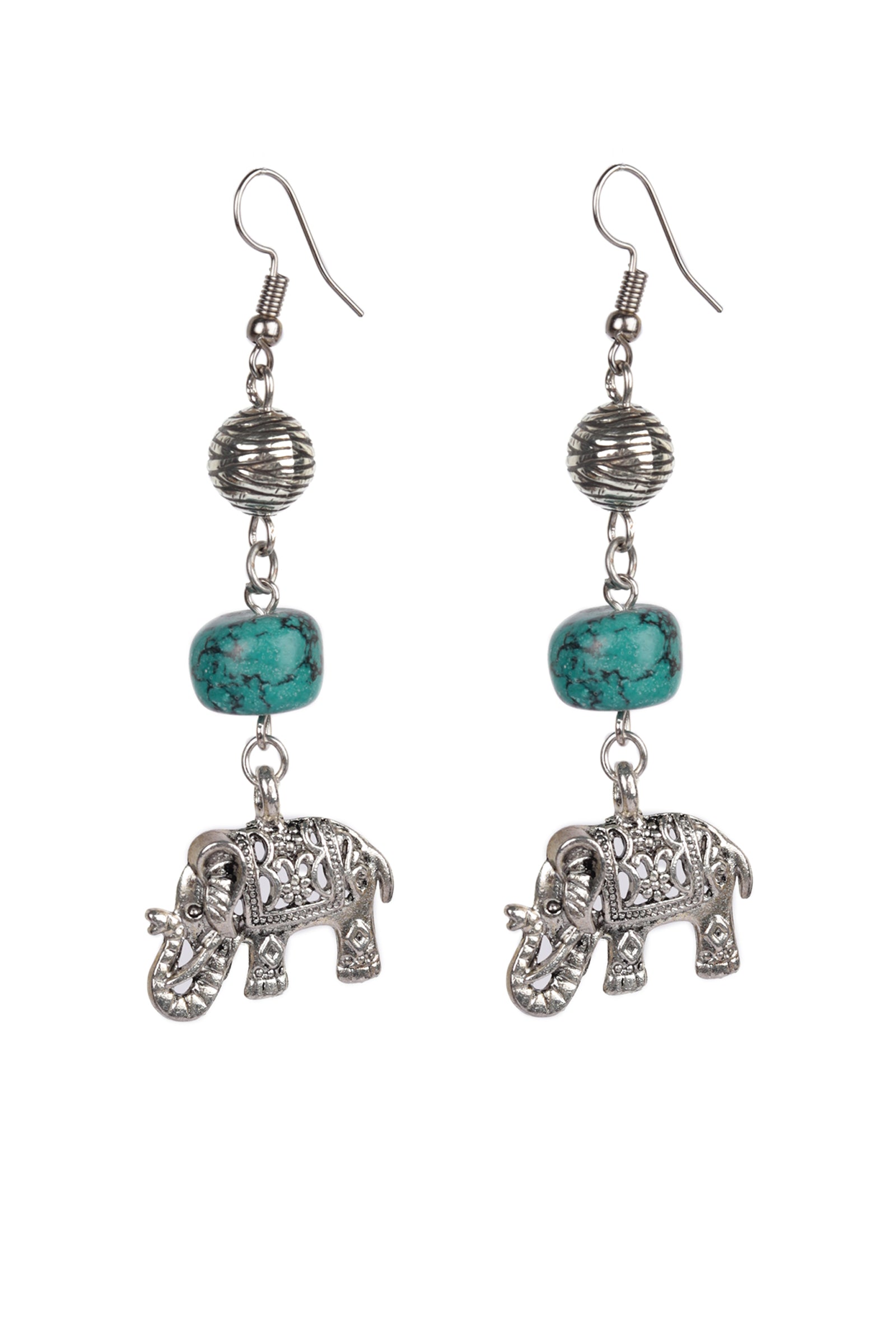 Turquoise Stone With Elephant Charm Dangler Earring.