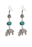 Turquoise Stone With Elephant Charm Dangler Earring.