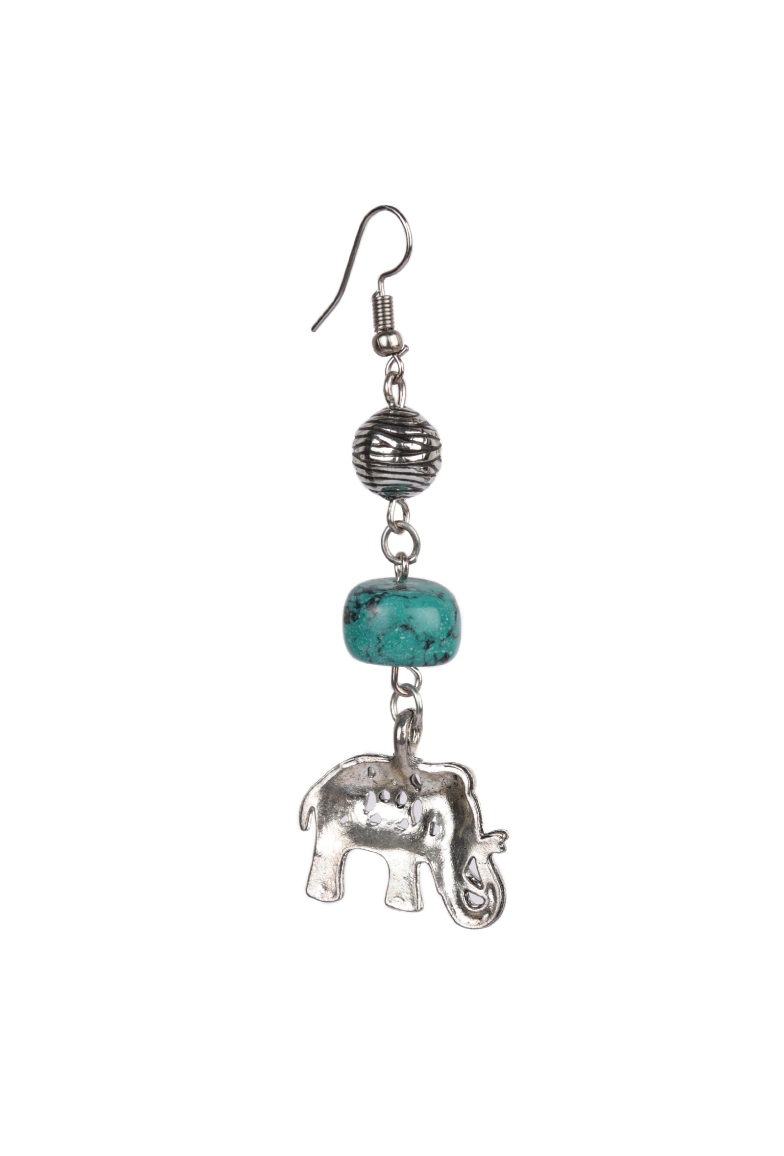 Turquoise Stone With Elephant Charm Dangler Earring.
