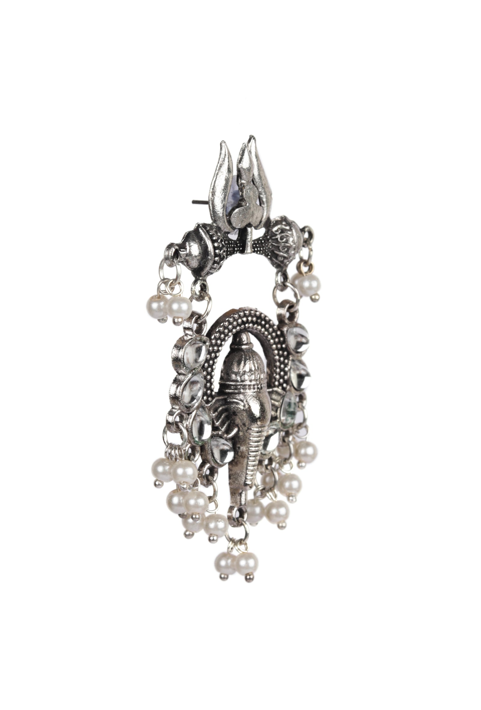 Ganpati Studs Studded with White Stones Dangler Earrings