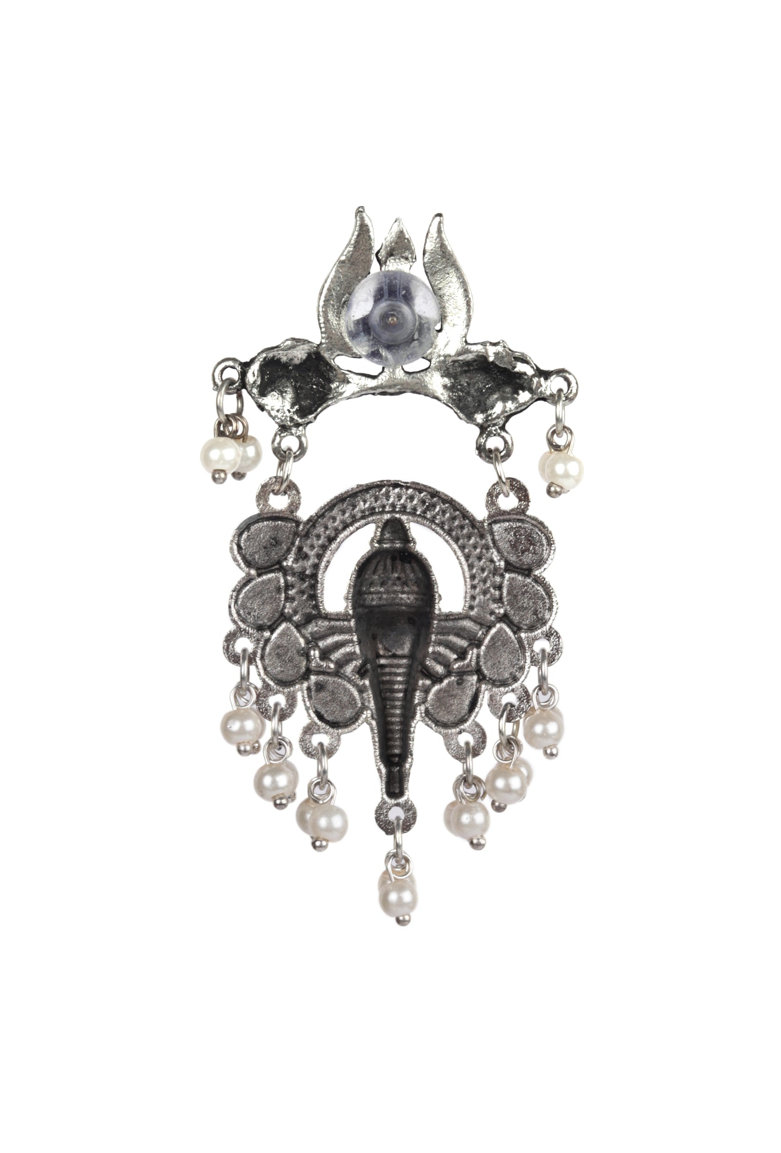 Ganpati Studs Studded with White Stones Dangler Earrings