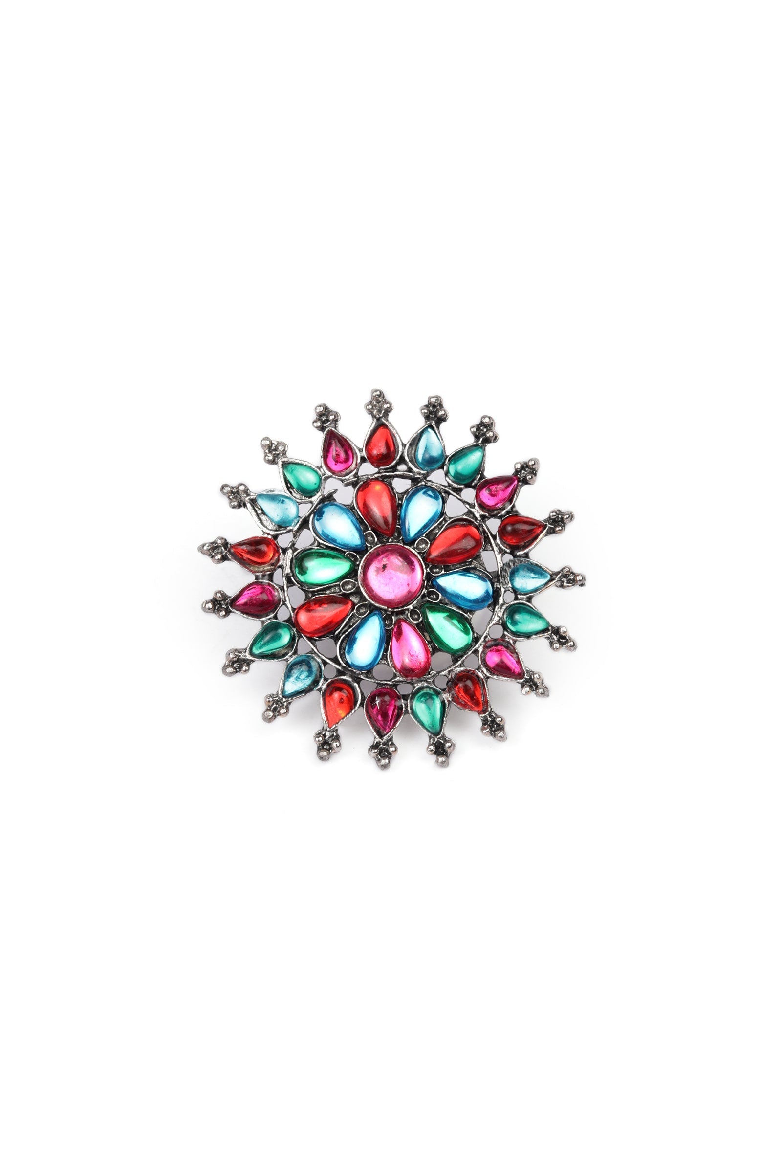 Multicolor Stones Oxidized Metal Casual Use Finger Rings