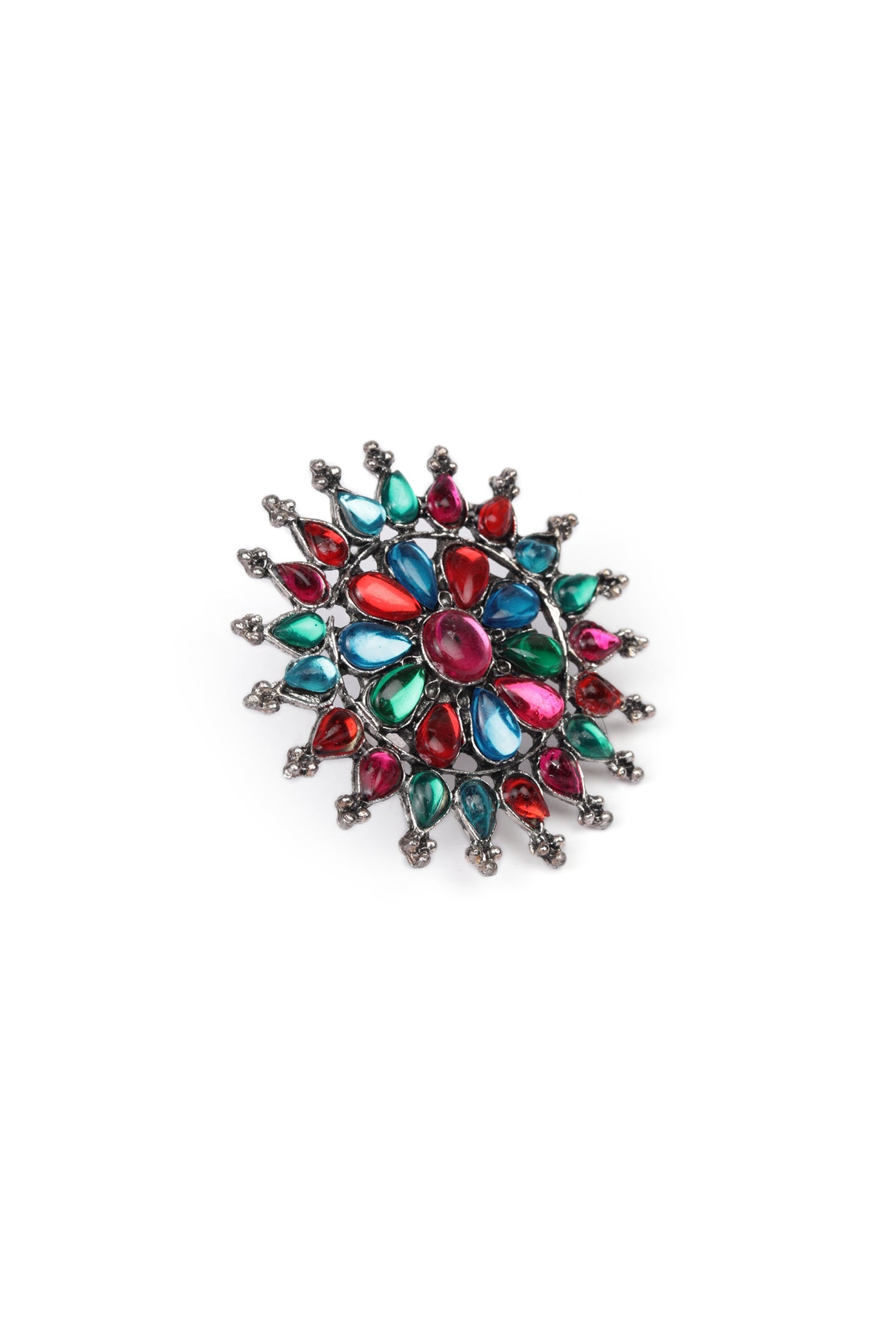 Multicolor Stones Oxidized Metal Casual Use Finger Rings