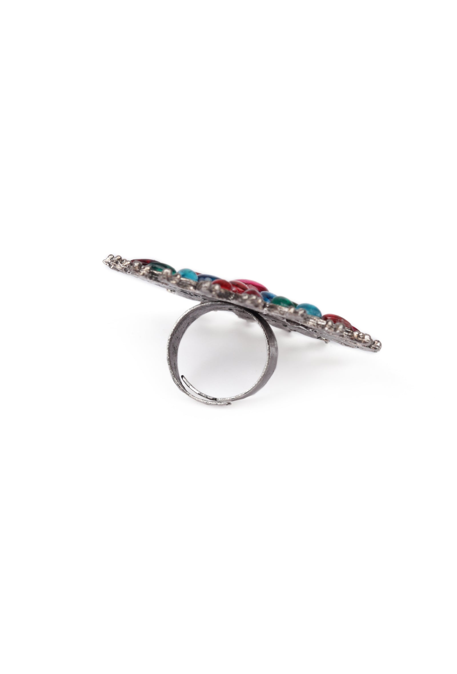 Multicolor Stones Oxidized Metal Casual Use Finger Rings