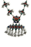 Afghani Silver Plated Multi Meenakari Ghungroo Tassel Necklace Set