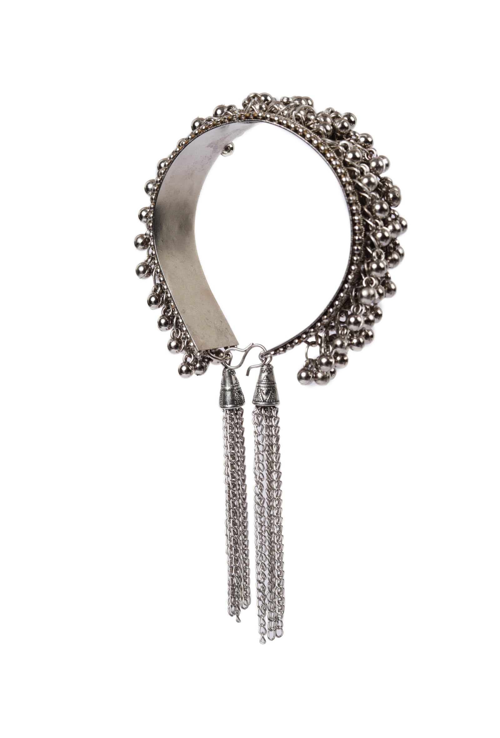 German Silver Partywear Silver Adjustable Size Ghunghru Tassel Bracelet