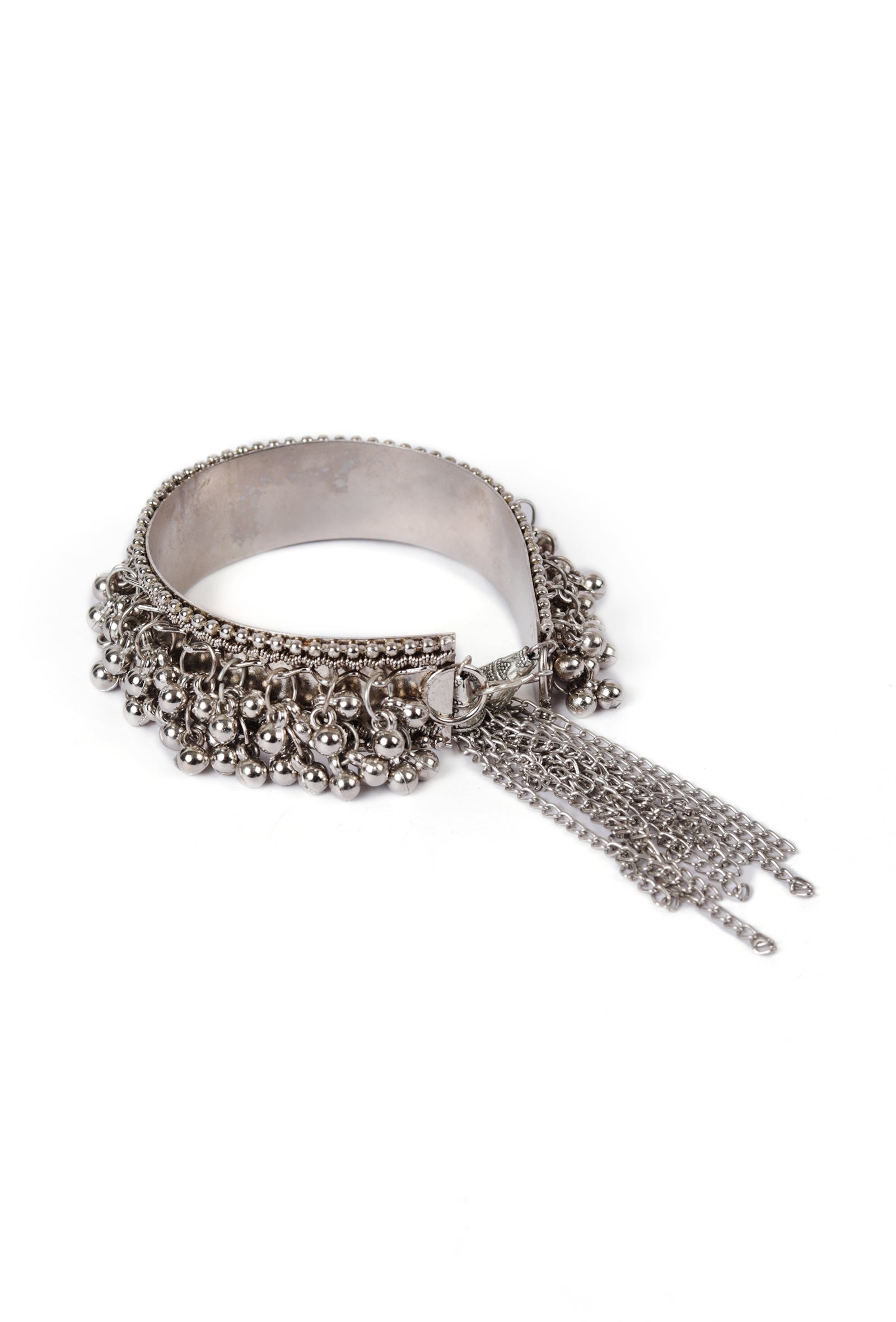 German Silver Partywear Silver Adjustable Size Ghunghru Tassel Bracelet