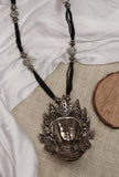 German Silver Durga Pendant With Black Bead Thread Necklace