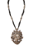 German Silver Durga Pendant With Black Bead Thread Necklace