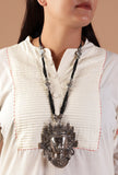 German Silver Durga Pendant With Black Bead Thread Necklace