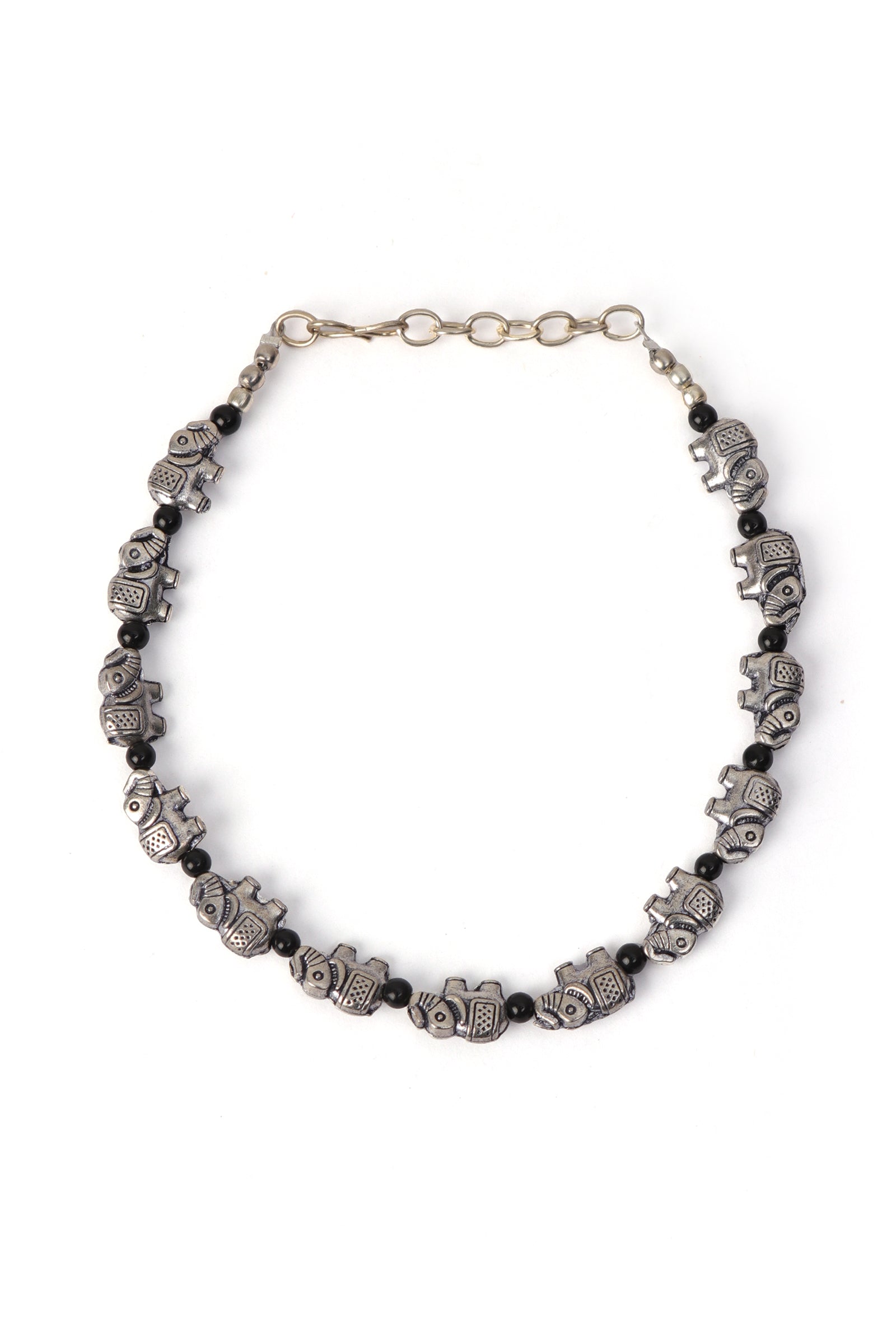 Elephant Charm Black Bead Anklet Set
