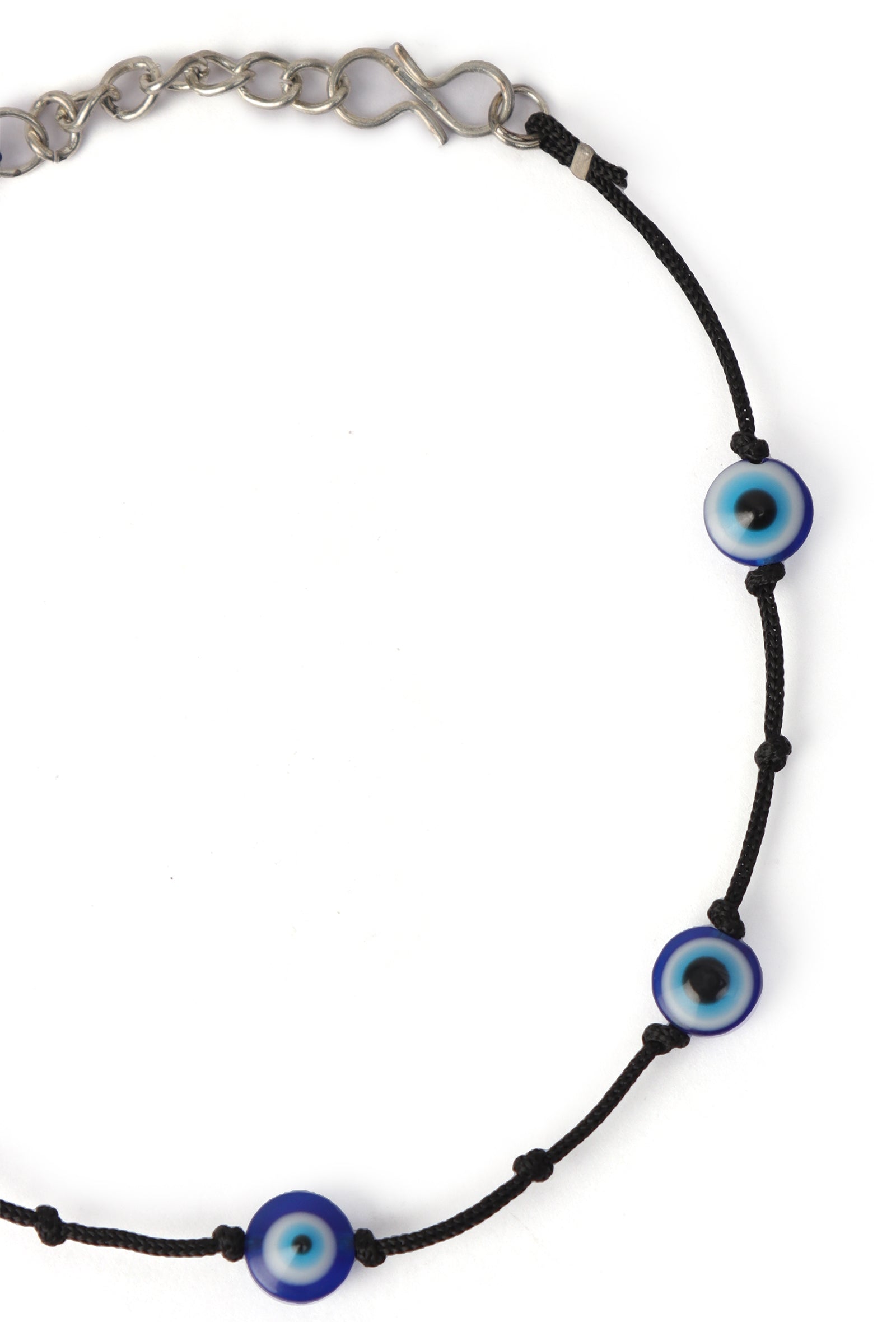 Adjustable German Silver Evil Eye Anklet with Black Thread Knot